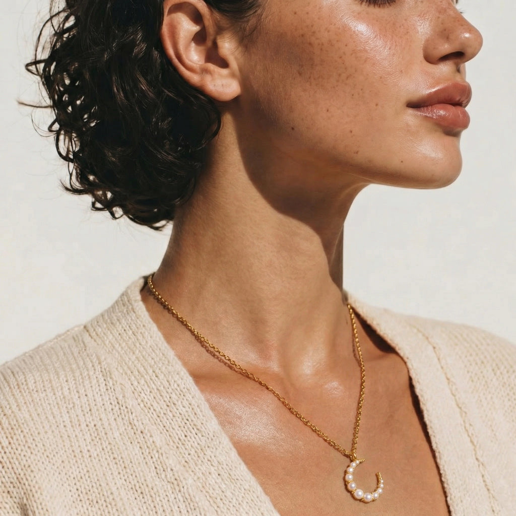 Luna Pearl Crescent Necklace | Eco Kini Boutique